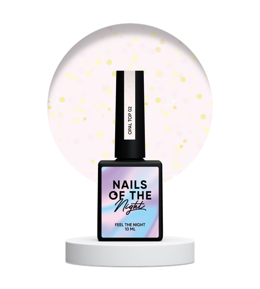 NAILSOFTHENIGHT Opal top 02 — capa de acabado con brillos opalinos sobre una base de leche ligera, sin capa pegajosa y sin filtros UV para uñas, 10 ml