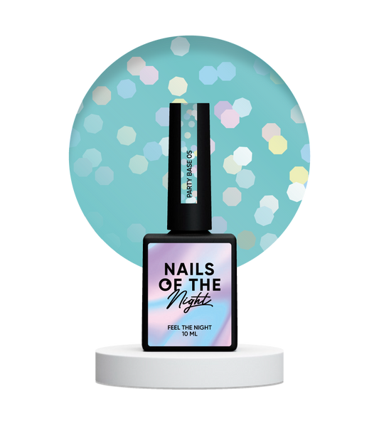 NAILSOFTHENIGHT Party base 05 – base azul neón con hexágonos holográficos, 10 ml