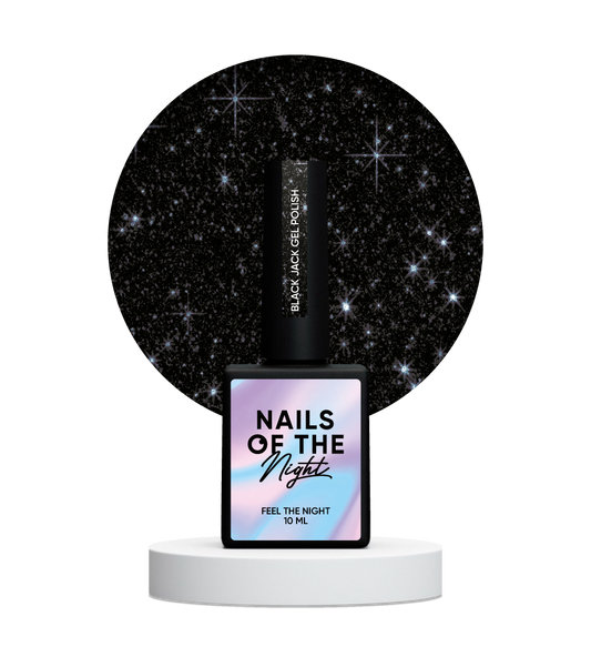 NAILSOFTHENIGHT Esmalte en gel Black Jack: esmalte en gel reflectante negro con brillo plateado para uñas, 10 ml