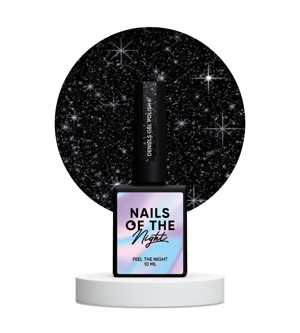 NAILSOFTHENIGHT Esmalte en gel Deniels: esmalte de uñas en gel reflectante pigmentado negro con brillo plateado, 10 ml