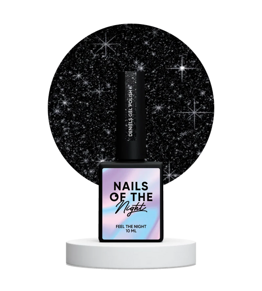 NAILSOFTHENIGHT Esmalte en gel Deniels: esmalte de uñas en gel reflectante pigmentado negro con brillo plateado, 10 ml