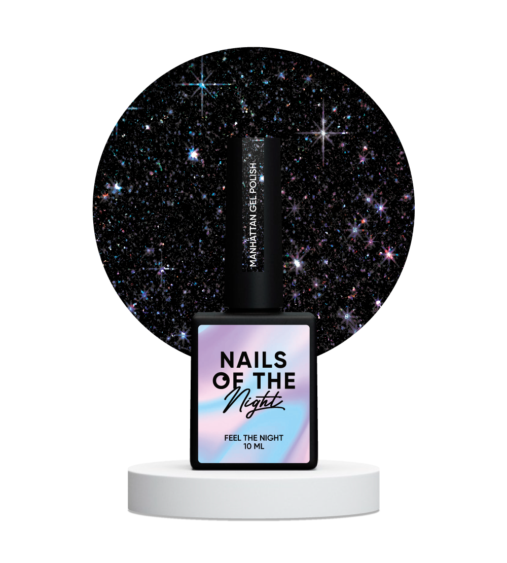 NAILSOFTHENIGHT Esmalte en gel Manhattan — esmalte de uñas en gel reflectante negro con brillo holográfico, 10 ml