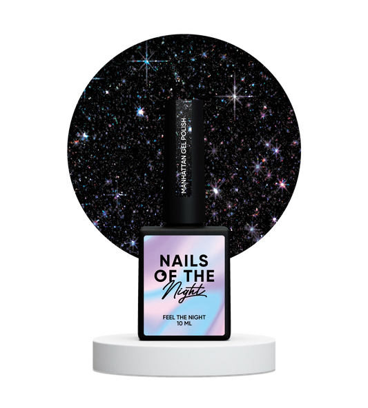 NAILSOFTHENIGHT Esmalte en gel Manhattan — esmalte de uñas en gel reflectante negro con brillo holográfico, 10 ml