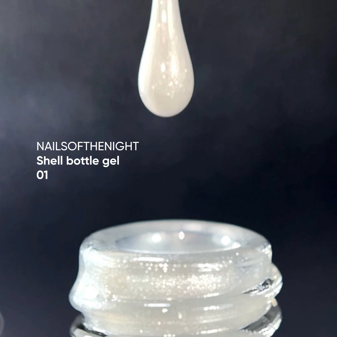 NAILSOFTHENIGHT Shell botella gel 01 — gel líquido ultra fuerte en botella con función autonivelante y efecto perla para uñas, 10 ml