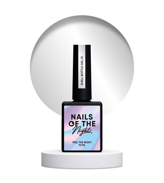 NAILSOFTHENIGHT Shell botella gel 01 — gel líquido ultra fuerte en botella con función autonivelante y efecto perla para uñas, 10 ml