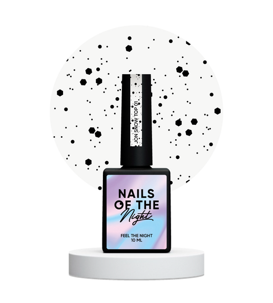 NAILSOFTHENIGHT Jon Snow top 01 - capa superior con hexágonos negros de diferentes tamaños, sin capa pegajosa, 10 ml