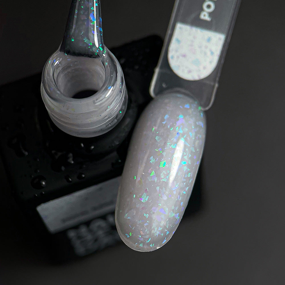 NAILSOFTHEDAY Potal base 16 – base lechosa suave con elegante potal holográfico, 10 ml