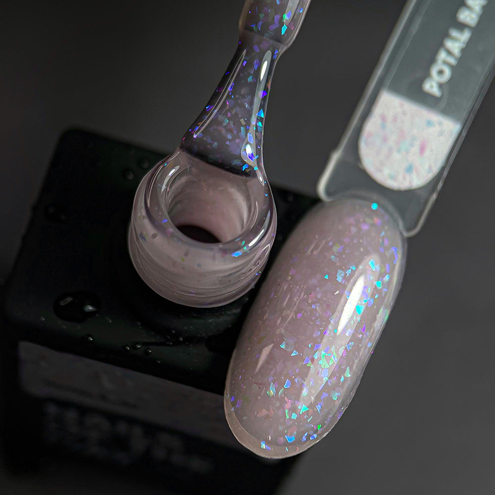 NAILSOFTHEDAY Potal base 19 – base lechosa suave con elegante potal holográfico, 10 ml