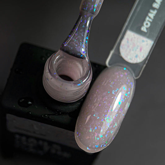 NAILSOFTHEDAY Potal base 19 – base lechosa suave con elegante potal holográfico, 10 ml