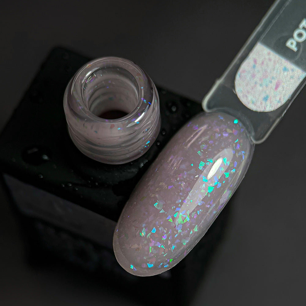 NAILSOFTHEDAY Potal base 19 – base lechosa suave con elegante potal holográfico, 10 ml