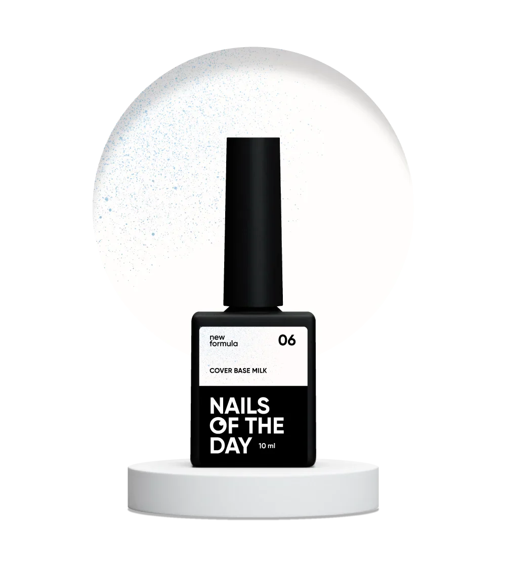 Nailsoftheday Base de cobertura NUEVA Leche de fórmula 06: lechosa, translúcida con un brillo azul que crea el efecto de un tono más frío, capa base de camuflaje para uñas, 10 ml