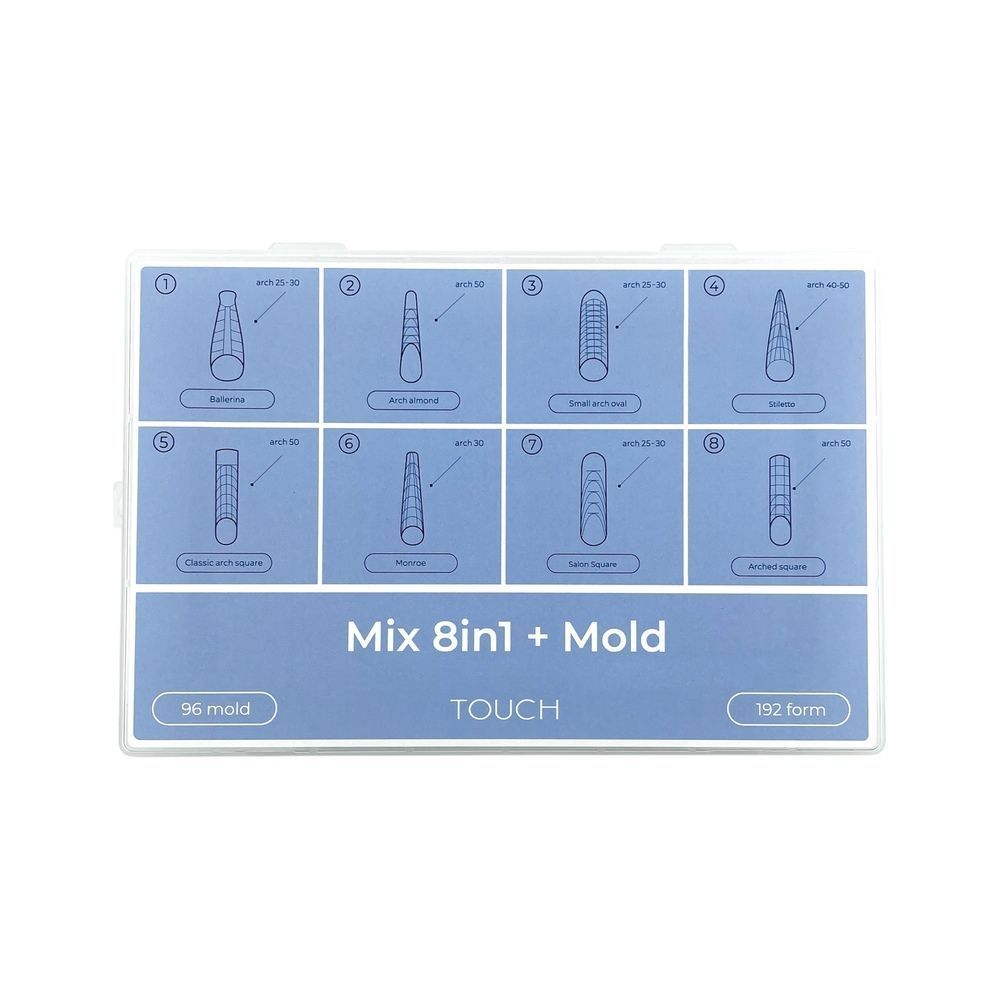 TOUCH Tips para uñas de modelado con moldes superiores, 288 unidades, Mix 8 en 1 + molde