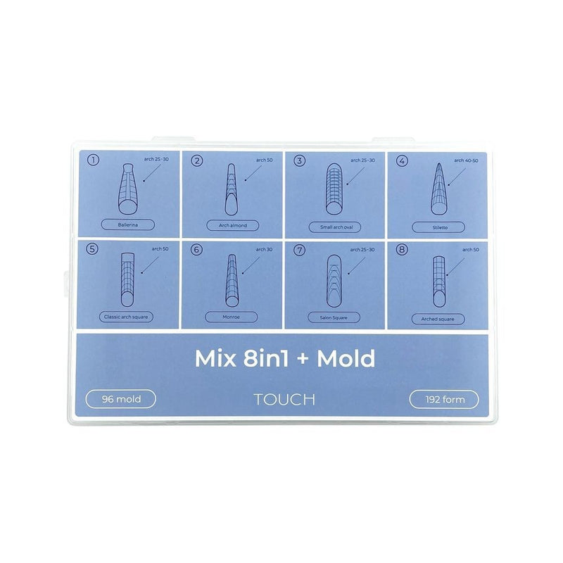 TOUCH Tips para uñas de modelado con moldes superiores, 288 unidades, Mix 8 en 1 + molde
