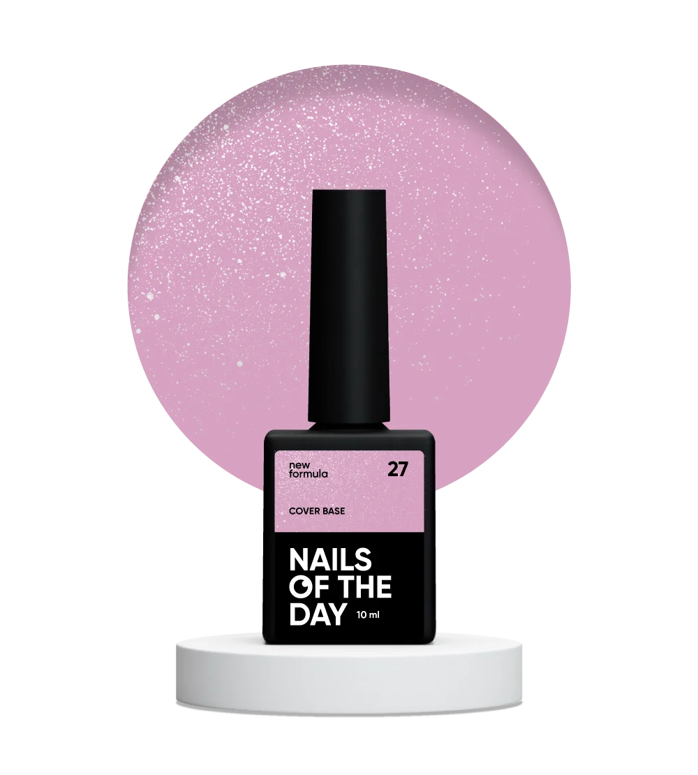 Nailsoftheday Base de cobertura NUEVA Fórmula 27: rosa con brillo plateado, tiene un tono rosado frío más profundo, capa base de camuflaje para uñas, 10 ml