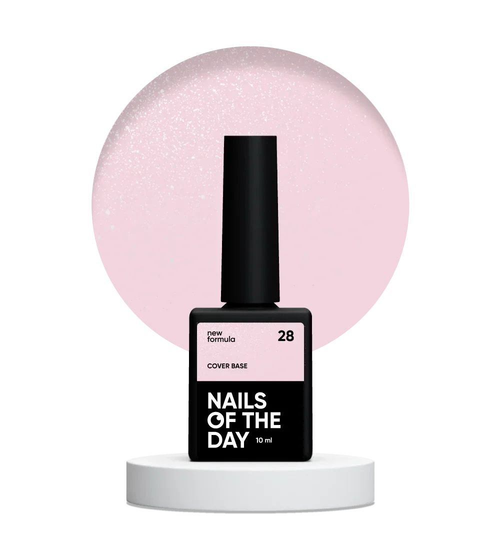 Nailsoftheday Base de cobertura NUEVA Fórmula 28: polvo rosa translúcido con brillo plateado, capa base de camuflaje para uñas, 10 ml