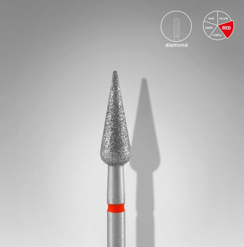 STALEKS EXPERT Fresa diamantada tipo pera aguda roja/azul:  diámetro 4 mm, parte de trabajo 12 mm