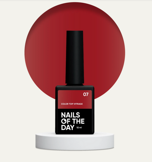 NAILSOFTHEDAY Color Top Vitrage 07 — top coat vitral burdeos profundo y semitransparente sin capa pegajosa para uñas, 10 ml.