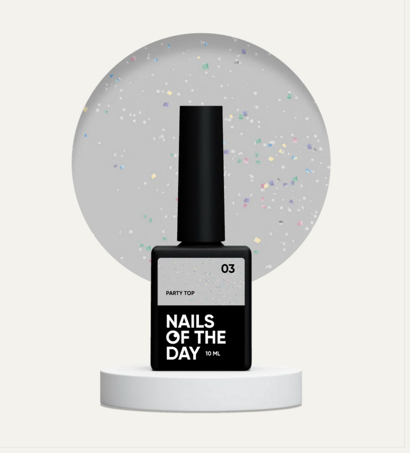 NAILSOFTHEDAY Party top 03 — transparente con purpurina holográfica sin capa pegajosa para uñas, 10 ml