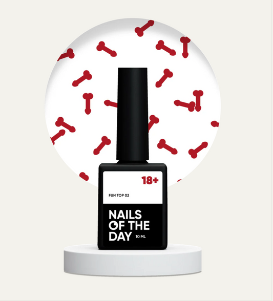 NAILSOFTHEDAY FUN! top 02 — top para uñas con decoración artística roja, sin capa pegajosa, 10 ml