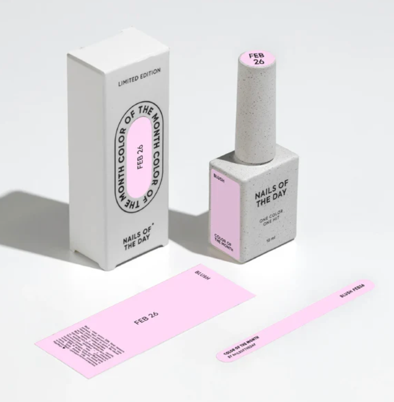 NAILSOFTHEDAY Color del Mes Febrero 2026 Blush — tono rosa pastel, cobertura completa en una sola capa, 10 ml