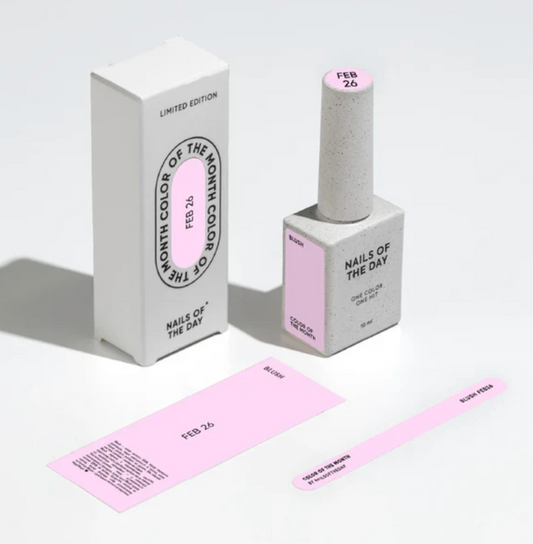 NAILSOFTHEDAY Color del Mes Febrero 2026 Blush — tono rosa pastel, cobertura completa en una sola capa, 10 ml
