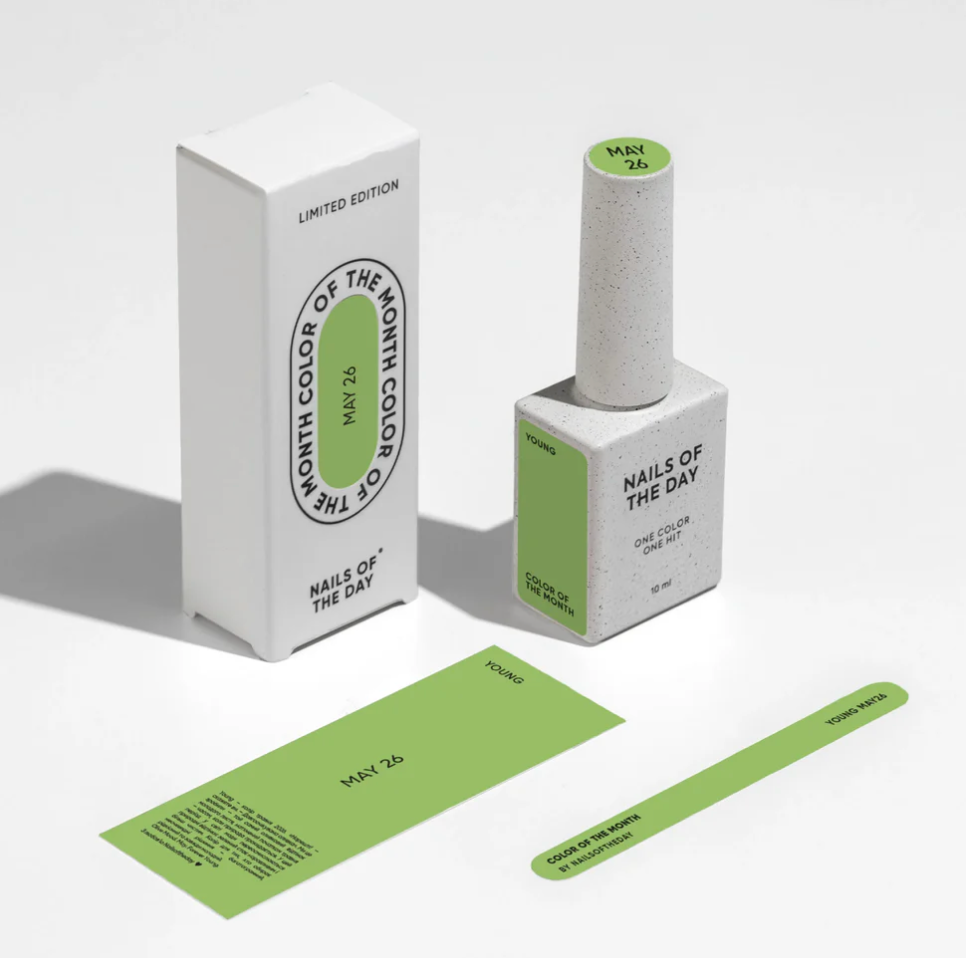 NAILSOFTHEDAY Color del Mes Mayo 2026 Young — oliva, cobertura en una capa, 10 ml
