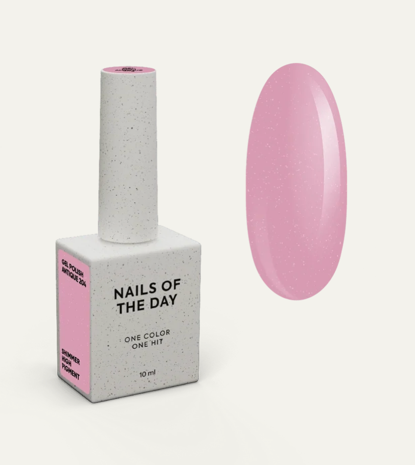 NAILSOFTHEDAY Gel Polish Antique 204 — esmalte semipermanente rosa empolvado con shimmer y cobertura en una sola capa, 10 ml