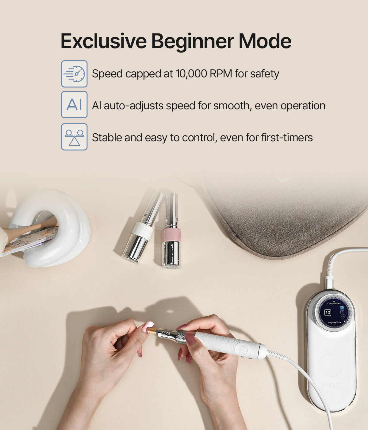 O·NAIL Smart Nail Drill | Torno de Uñas Inteligente Profesional 50.000 rpm y 96 W