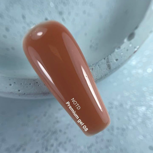 NAILSOFTHEDAY Premium gel 08 — gel constructor ultrafuerte nude/caramelo oscuro con función autonivelante, 30 g