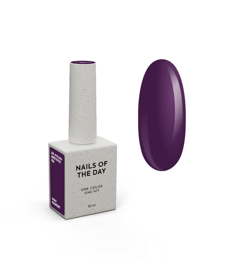 NAILSOFTHEDAY Gel Polish Amethyst 356— esmalte semipermanente en tono púrpura amatista oscuro con cobertura completa en una sola capa. 10 ml.