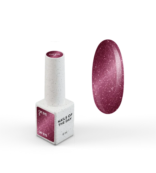NAILSOFTHEDAY Gel Polish Cat Eye 11 — esmalte efecto ojo de gato en tono frambuesa oscuro, cobertura completa en una sola capa. 6 ml.
