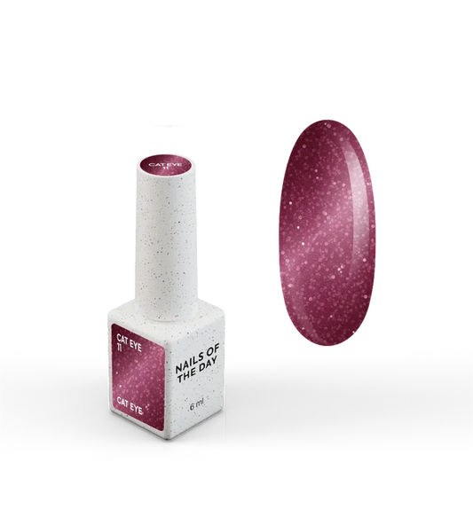 NAILSOFTHEDAY Gel Polish Cat Eye 11 — esmalte efecto ojo de gato en tono frambuesa oscuro, cobertura completa en una sola capa. 6 ml.