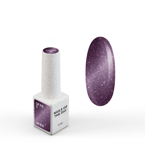 NAILSOFTHEDAY Gel Polish Cat Eye 12 — esmalte efecto ojo de gato en tono morado, cobertura completa en una sola capa. 6 ml.