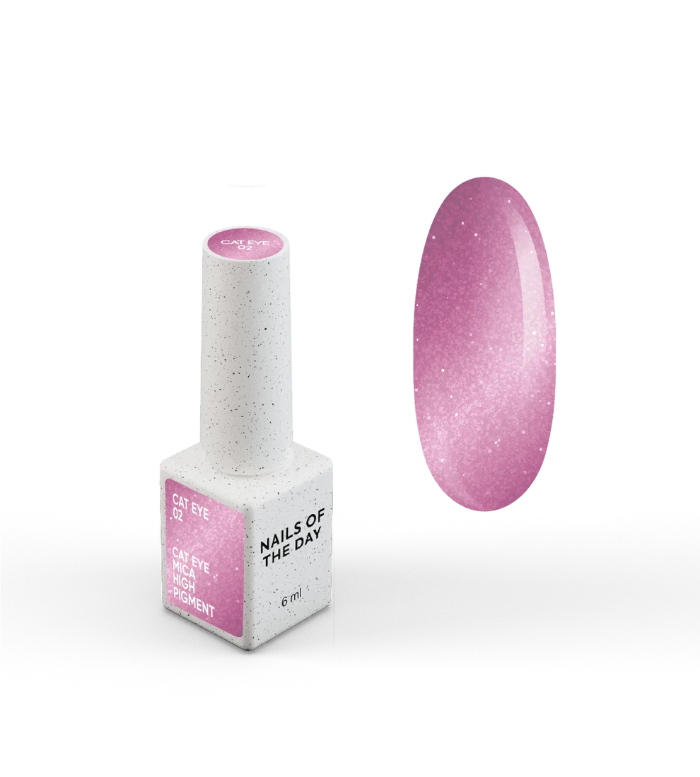 NAILSOFTHEDAY Gel polish Cat Eye 02 — esmalte semipermanente rosa efecto ojo de gato con partículas metálicas finas y un ligero efecto reflectante. Cobertura total en una sola capa. 6 ml.