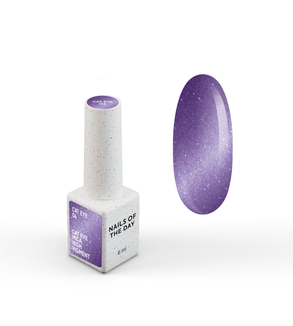 NAILSOFTHEDAY Gel Polish Cat Eye 04 — esmalte semipermanente morado oscuro efecto ojo de gato con partículas metálicas finas y un ligero efecto reflectante. Cobertura total en una sola capa. 6 ml.