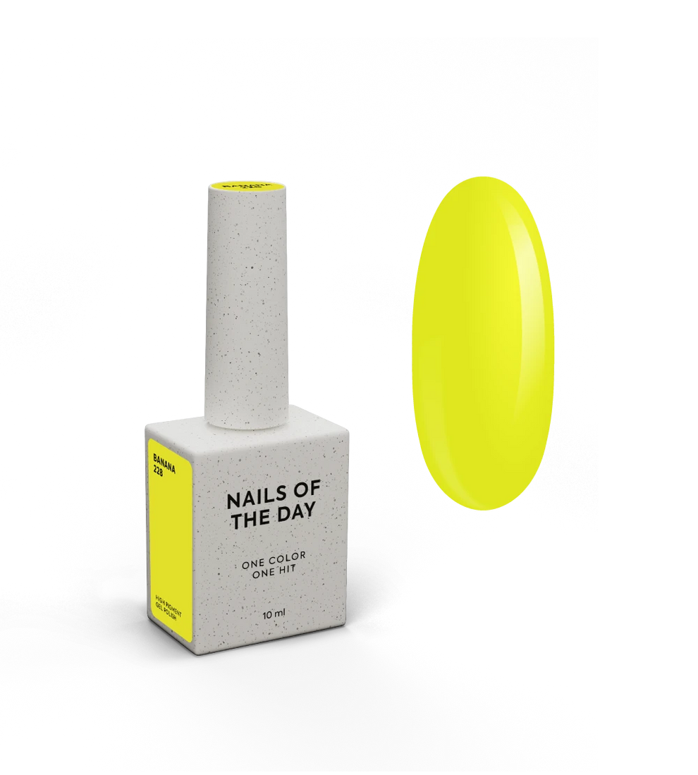 NAILSOFTHEDAY Gel Polish Banana-228 — esmalte semipermanente amarillo neón con cobertura total en una sola capa, 10 ml