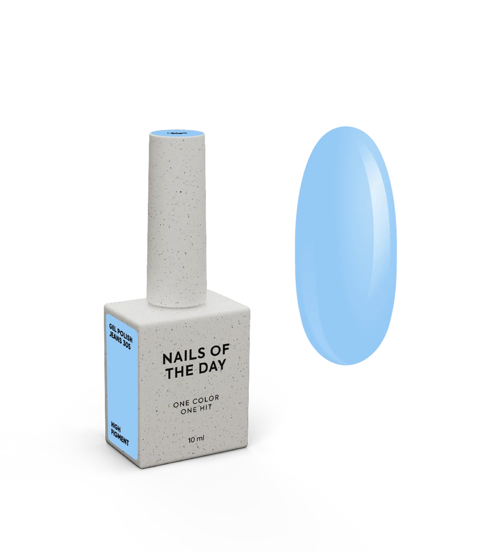 NAILSOFTHEDAY Gel Polish Jeans — esmalte semipermanente azul vaquero con cobertura completa en una sola capa. 10 ml.