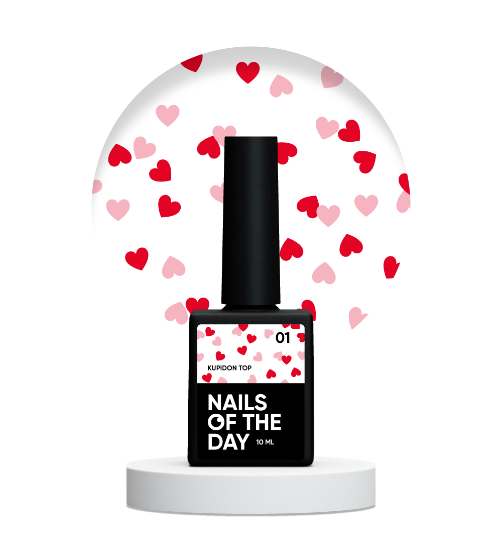 NAILSOFTHEDAY Kupidon top 01: un acabado delicado para uñas con corazones de color rojo intenso y rosa, sin capa pegajosa, 10 ml