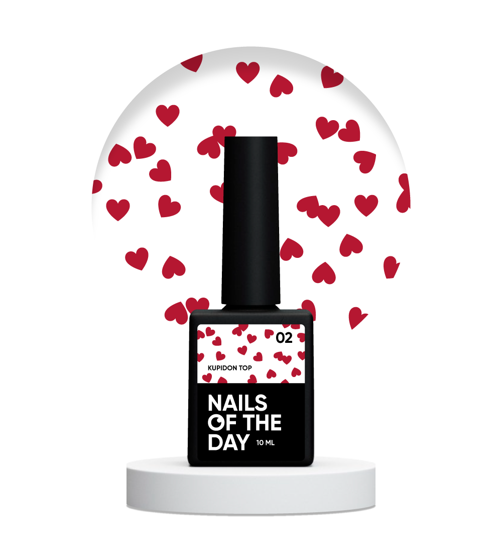 NAILSOFTHEDAY Kupidon top 02 — recubrimiento de acabado delicado para uñas con elegantes corazones burdeos, sin capa pegajosa, 10 ml