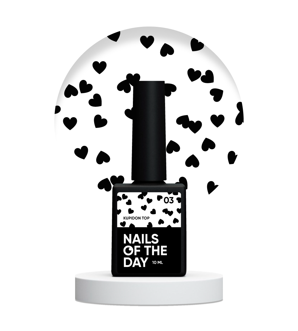 NAILSOFTHEDAY Kupidon top 03 - acabado delicado para uñas con corazones negros intensos, sin capa pegajosa, 10 ml