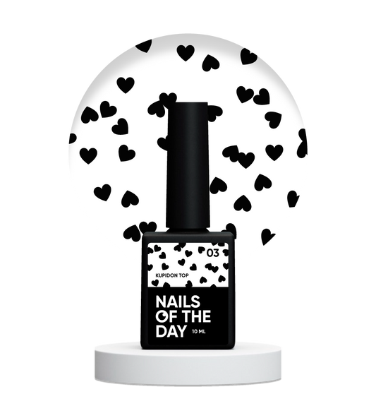 NAILSOFTHEDAY Kupidon top 03 - acabado delicado para uñas con corazones negros intensos, sin capa pegajosa, 10 ml