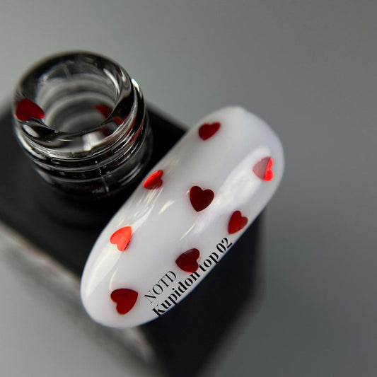 NAILSOFTHEDAY Kupidon top 02 — recubrimiento de acabado delicado para uñas con elegantes corazones burdeos, sin capa pegajosa, 10 ml