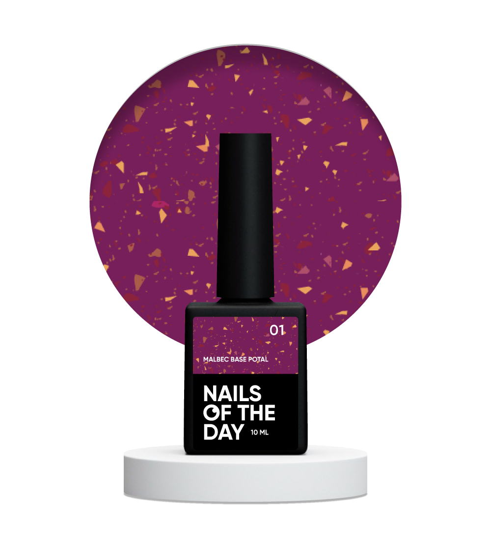 NAILSOFTHEDAY Malbec base potal 01 – fantástica base imitacion cristal con elementos dorados, 10 ml