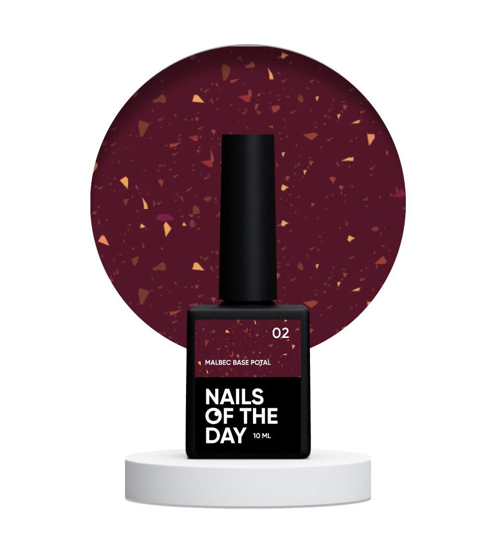 NAILSOFTHEDAY Malbec base potal 02 – fantástica base imitacion cristal con elementos dorados, 10 ml