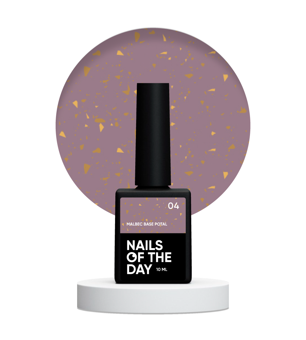 NAILSOFTHEDAY Malbec base potal 04 – fantástica base imitación cristal con elementos dorados, 10 ml