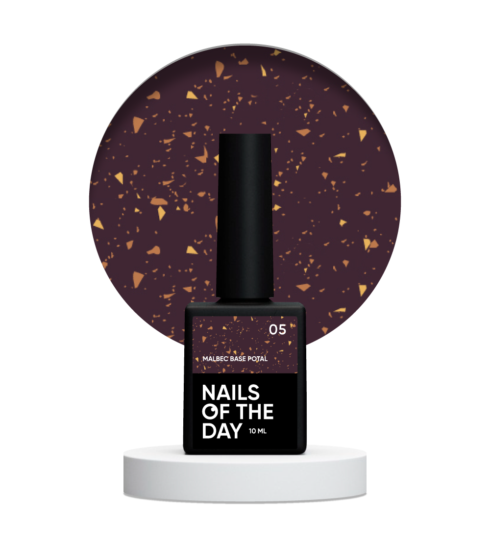 NAILSOFTHEDAY Malbec base potal 05 – fantástica base imitación cristal con elementos dorados, 10 ml