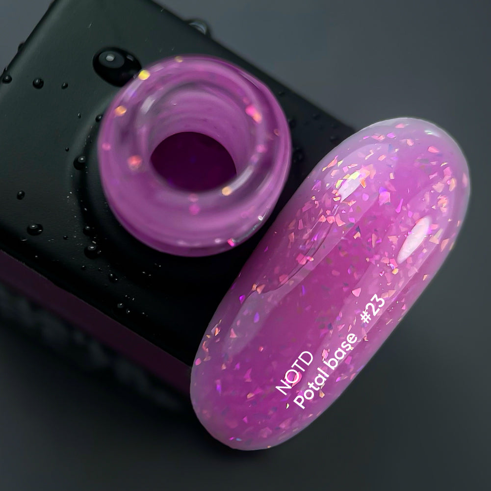 NAILSOFTHEDAY Potal base 23 – base fucsia con elegantes hologramas de potal, 10 ml