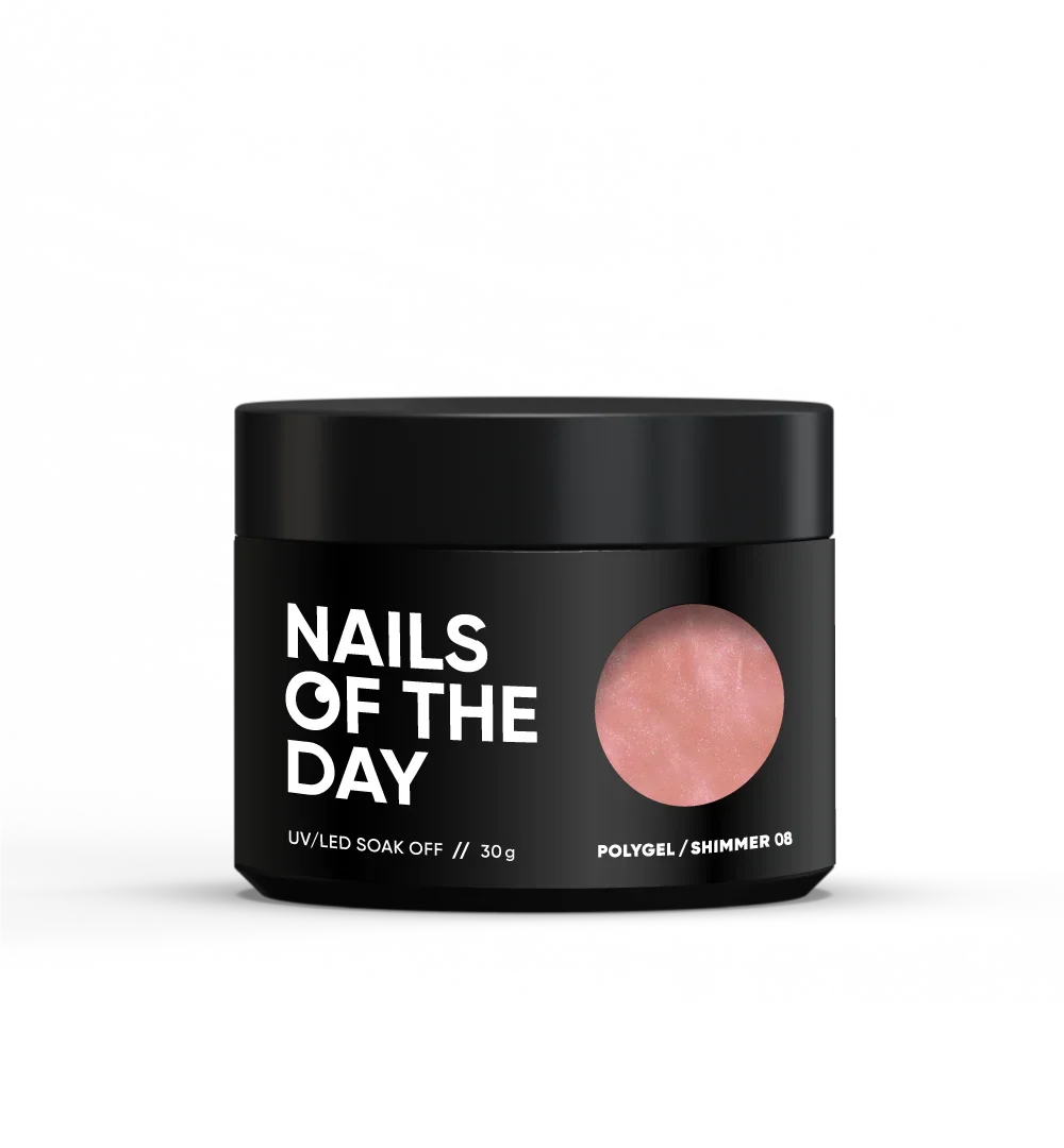 NAILSOFTHEDAY Polygel shimmer 08 — Polygel rosa nude con pequeño brillo plateado saturado, 30 g