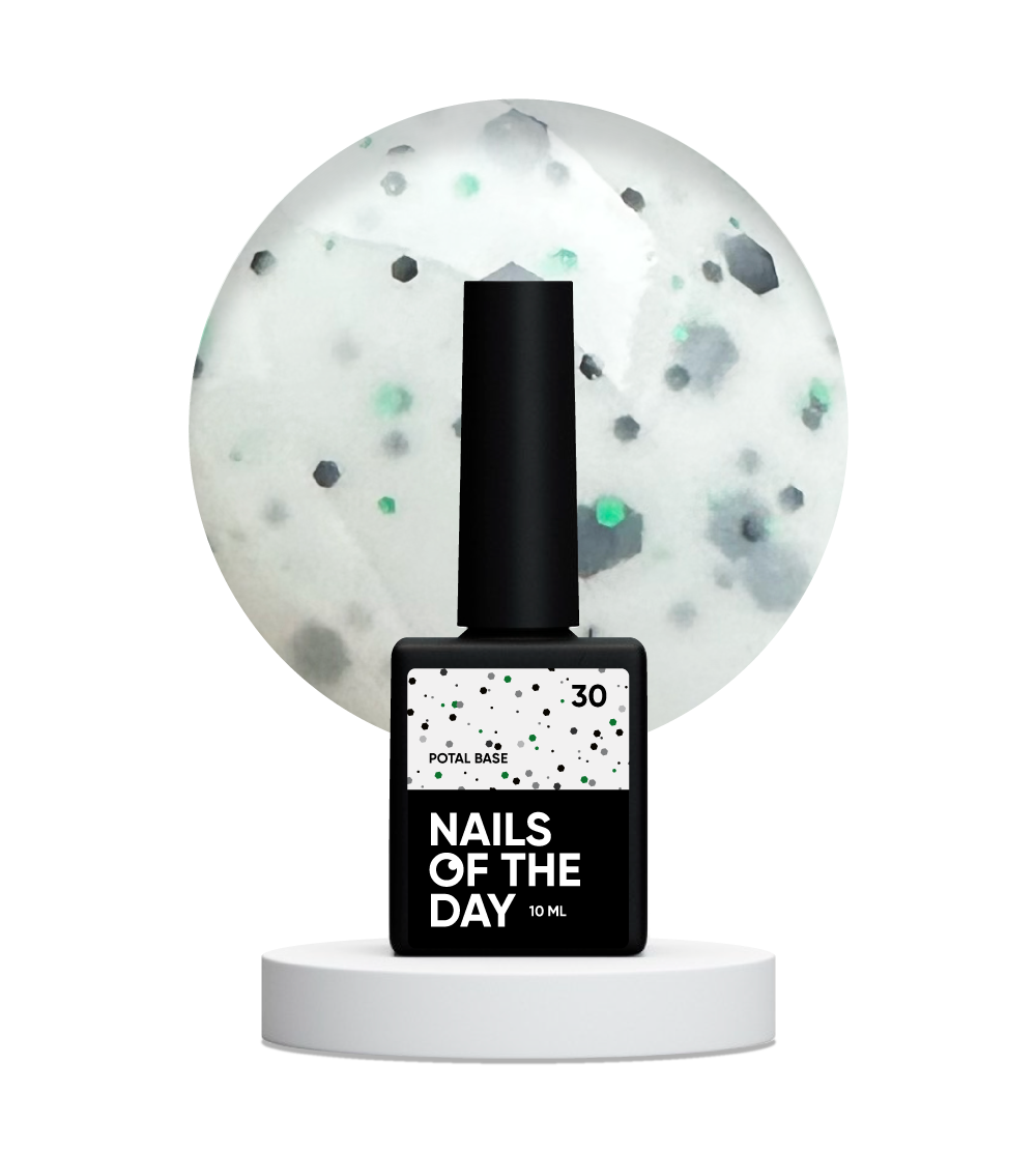 NAILSOFTHEDAY Potal base 30 — base lechosa con brillo negro y verde, 10 ml