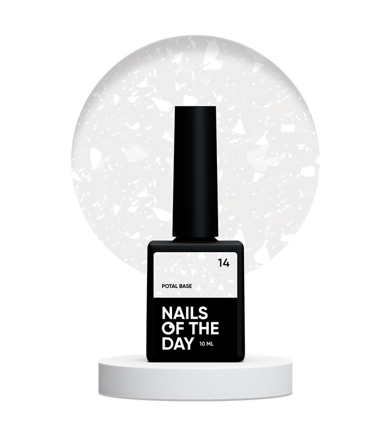NAILSOFTHEDAY Potal base 14 – base lechosa suave con decoracion blanca elegante, 10 ml